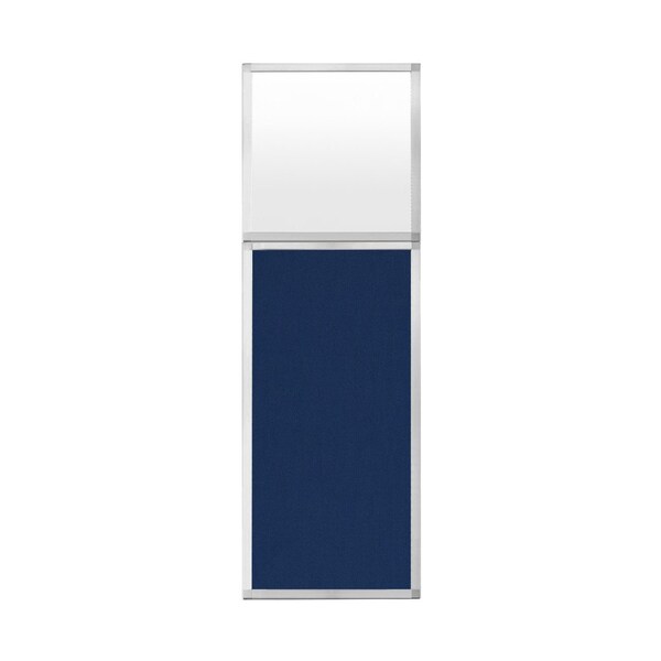 Hush Panel Configurable Cubicle Partition 2' x 6' W/ Window Navy Blue Fabric Frosted Window